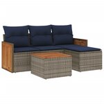 vidaXL Salon de jardin 5 Pièces avec coussins gris résine tressée