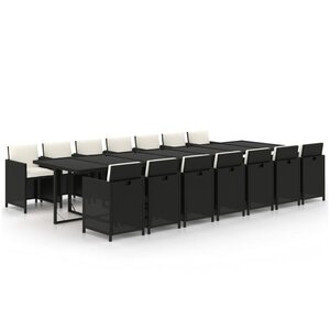 vidaXL Ensemble à manger de jardin coussins 15 Pièces Résine tressée Noir