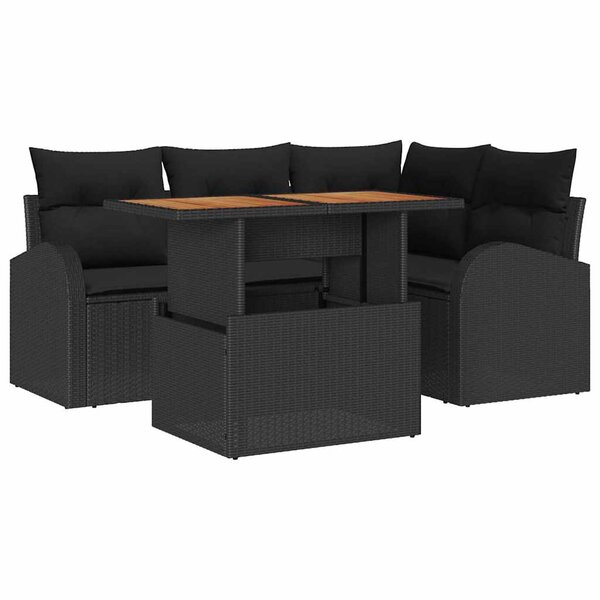 vidaXL Ensemble de canapé de jardin 5 Pièces Noir Poly rotin