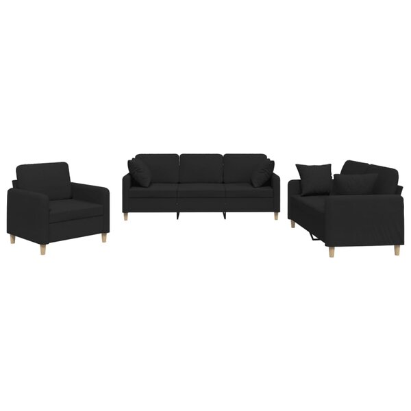 vidaXL Ensemble de canapés 3 Pièces avec coussins noir tissu