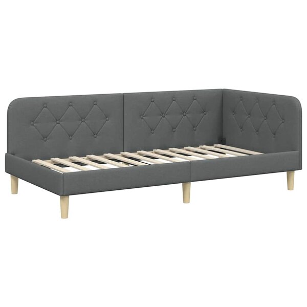 vidaXL Cadre de lit d'angle Gris foncé 90 x 190 cm tissu