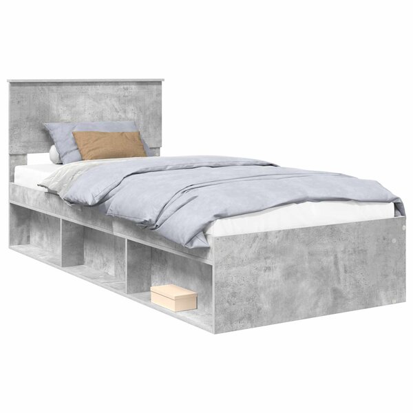 vidaXL Cadre de lit avec tête de lit Béton 90 x 200 cm Pin massif