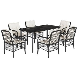 vidaXL Ensemble à manger de jardin coussins 7Pièces Noir Résine tressée