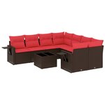 vidaXL Salon de jardin avec coussins 9 Pièces marron résine tressée