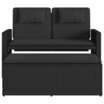 vidaXL Banc inclinable de jardin avec coussins noir résine tressée