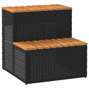 VidaXL Marche bain à remous noir 50x50x50 5cm polyrotin acacia massif