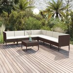 vidaXL Salon de jardin 8 Pièces avec coussins résine tressée marron