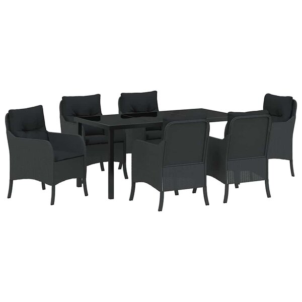 vidaXL Ensemble de salle à manger pour jardin 7 Pièces Noir polyrotin