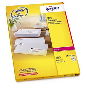 Etiquettes Avery pour timbres - 33,9 x 63,5 mm, Blanc, Laser - L7159-100 (paquet de 2 400 unités)