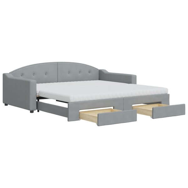 vidaXL Lit de jour avec gigogne et tiroirs gris clair 100x200 cm tissu