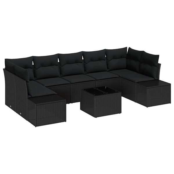 vidaXL Ensemble de canapé de jardin 8 Pièces Noir Poly rotin