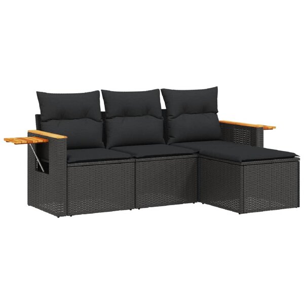 vidaXL Salon de jardin 4 Pièces avec coussins noir résine tressée