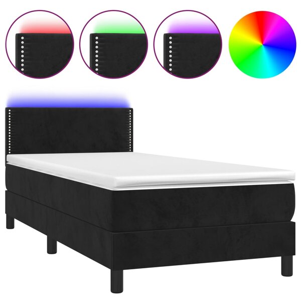 vidaXL Sommier à lattes de lit avec matelas LED Noir 90x200 cm Velours