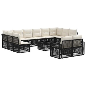 vidaXL Ensemble de canapé de jardin 13 Pièces Noir et blanc crème