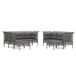 vidaXL Salon de jardin 9 Pièces avec coussins Gris Résine tressée
