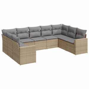 vidaXL Salon de jardin avec coussins 9 Pièces beige résine tressée