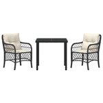 vidaXL Ensemble de salle à manger pour jardin 3 Pièces Noir polyrotin
