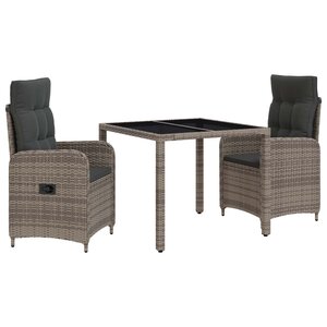 vidaXL Ensemble de repas extérieur 3 Pièces Gris clair et gris foncé
