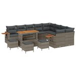 Ensemble Canapé Jardin 13 Pièces avec Coussins Gris Poly Rattan Acacia