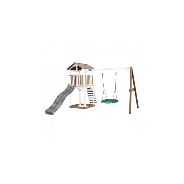 AXI Beach Tower avec balancoire nid  Marron Blanc Toboggan Gris