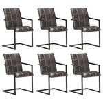 vidaXL Chaises à manger cantilever lot de 6 gris cuir véritable