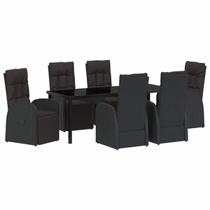 vidaXL Ensemble de salle à manger pour jardin 7 Pièces Noir polyrotin
