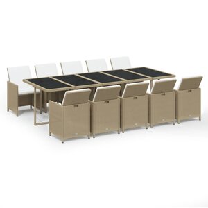vidaXL Ensemble à dîner de jardin coussins 11 Pièces Résine tressée Beige