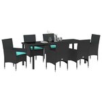 vidaXL Ensemble table et chaises avec coussin 7 Pièces Noir Rotin PE