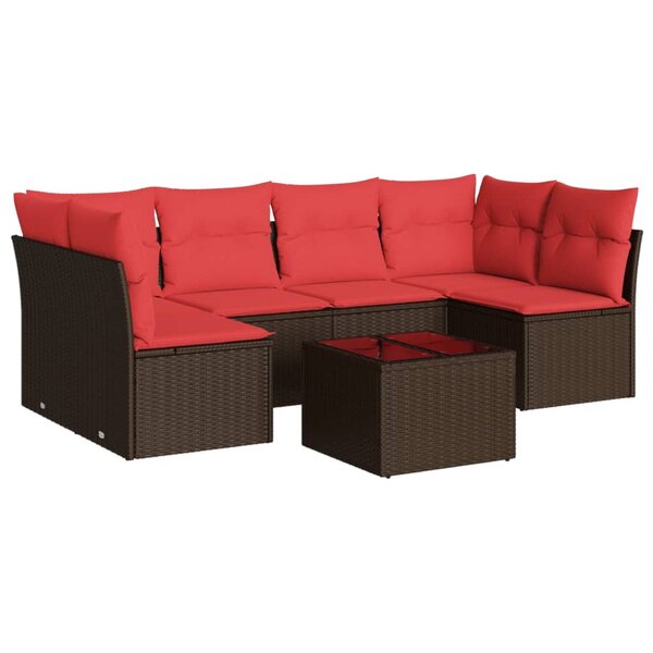 vidaXL Salon de jardin avec coussins 7 Pièces marron résine tressée