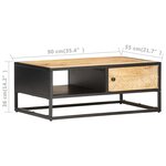 vidaXL Table basse à porte sculptée 90x55x36 cm Bois de manguier brut