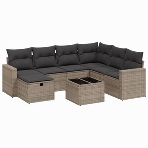 vidaXL Salon de jardin 8 Pièces avec coussins gris résine tressée