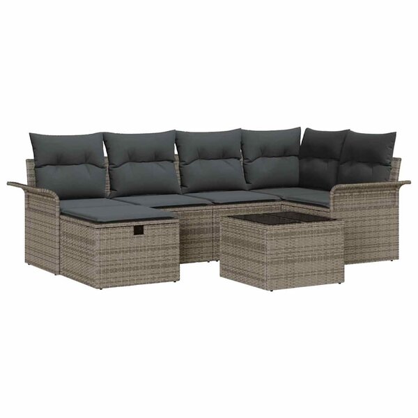 vidaXL Ensemble de canapé de jardin avec coussin 7 Pièces Gris Poly rotin