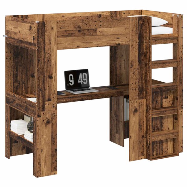 vidaXL Cadre de lit superposé avec bureau Bois ancien 80 x 200 cm