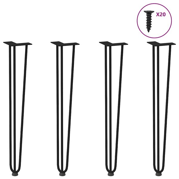 vidaXL Pieds en épingle à cheveux pour consoles lot de 4 noir 72 cm acier massif