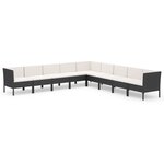 vidaXL Salon de jardin 9 Pièces avec coussins Résine tressée Noir