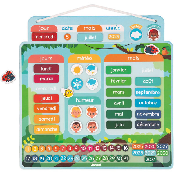 Jeu éducatif - Calendrier magnétique - Dès 3 ans - Bois - Apprentissage - Janod