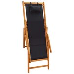 vidaXL Chaise pliable de plage bois d'eucalyptus solide et tissu noir