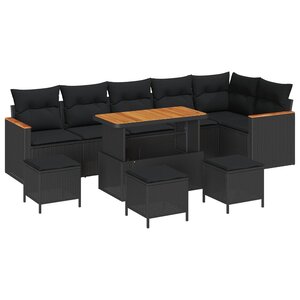 vidaXL Ensemble de canapé de jardin 10 Pièces Noir polyrotin