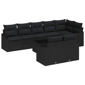 vidaXL Ensemble de Canapés avec coussin 9 Pièces Noir polyrotin