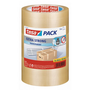 Lot de 3 rubans adhésif emballage tesa extra fort 66m x 50mm transparent