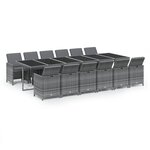vidaXL Ensemble à manger de jardin coussins 13 Pièces Résine tressée Gris