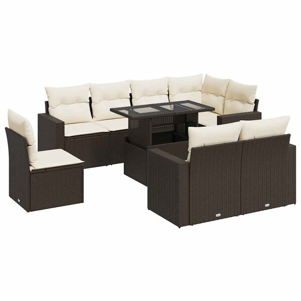 vidaXL Salon de jardin avec coussins 9 Pièces marron résine tressée