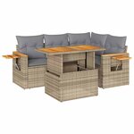 vidaXL Salon de jardin avec coussins 5 Pièces beige résine tressée acacia