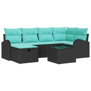 vidaXL Ensemble de canapé de jardin avec coussin 7 Pièces Noir Poly rotin