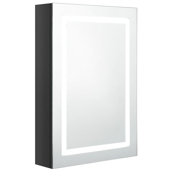 vidaXL Armoire de salle de bain à miroir LED noir brillant 50x13x70 cm