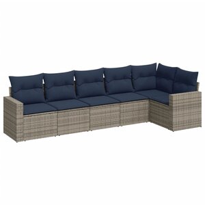 vidaXL Salon de jardin 6 Pièces avec coussins gris résine tressée