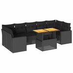vidaXL Salon de jardin 8 Pièces avec coussins noir résine tressée