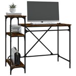 Bureau table poste de travail meuble d'ordinateur informatique étude avec étagères chêne 105 x 50 x 90 cmbois d'ingénierie et fer brun 02_0023484