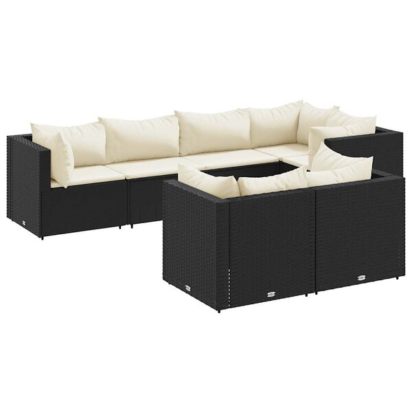 vidaXL Salon de jardin 7 Pièces avec coussins Noir Résine tressée