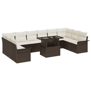 vidaXL Ensemble de canapés de jardin 11 pièces avec coussins en rattan poly marron